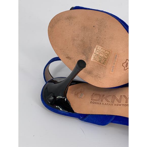 DKNY Women's Cobalt Blue Suede Leather Open-Toe Ankle Strap Stiletto Heels SZ 7 - Picture 6 of 10